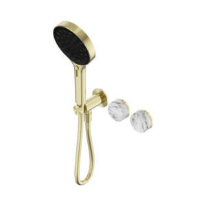 Nero Serenity Progressive Shower System With Arabescato Corchia Handle And Serenity Hand Shower Brushed Gold - 24E028BG