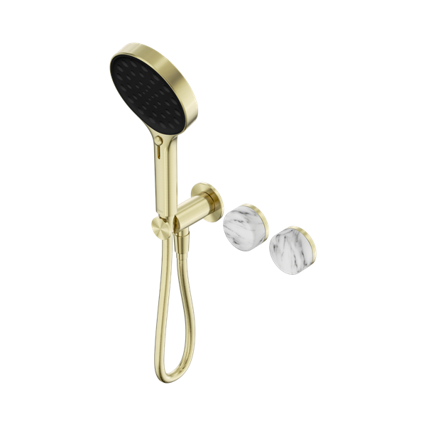 Nero Serenity Progressive Shower System With Arabescato Corchia Handle And Serenity Hand Shower Brushed Gold - 24E028BG
