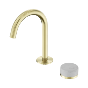 Nero Serenity Progressive Basin Mixer Arc Spout With Carrara Handle Brushed Gold - 24E031BG