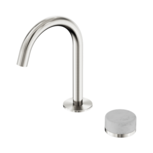 Nero Serenity Progressive Basin Mixer Arc Spout With Carrara Handle Brushed Nickel - 24E031BN