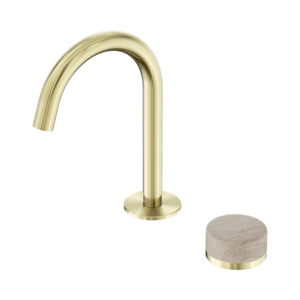 Nero Serenity Progressive Basin Mixer Arc Spout With Rome Travertine Handle Brushed Gold - 24E033BG