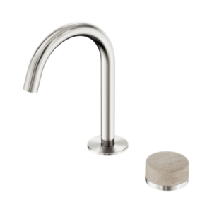 Nero Serenity Progressive Basin Mixer Arc Spout With Rome Travertine Handle Brushed Nickel - 24E033BN