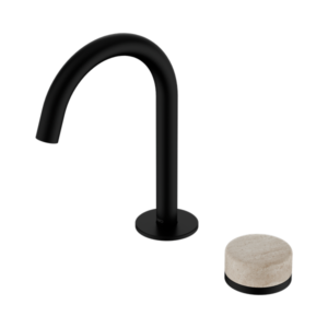Nero Serenity Progressive Basin Mixer Arc Spout With Rome Travertine Handle Matte Black - 24E033MB