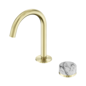 Nero Serenity Progressive Basin Mixer Arc Spout With Arabescato Corchia Handle Brushed Gold - 24E034BG
