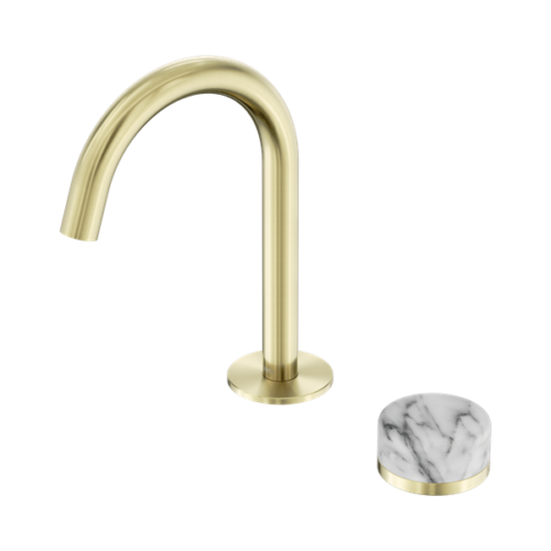 Nero Serenity Progressive Basin Mixer Arc Spout With Arabescato Corchia Handle Brushed Gold - 24E034BG