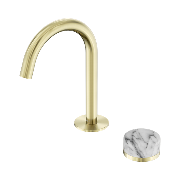 Nero Serenity Progressive Basin Mixer Arc Spout With Arabescato Corchia Handle Brushed Gold - 24E034BG