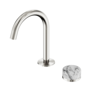 Nero Serenity Progressive Basin Mixer Arc Spout With Arabescato Corchia Handle Brushed Nickel - 24E034BN