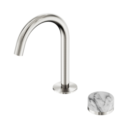 Nero Serenity Progressive Basin Mixer Arc Spout With Arabescato Corchia Handle Brushed Nickel - 24E034BN