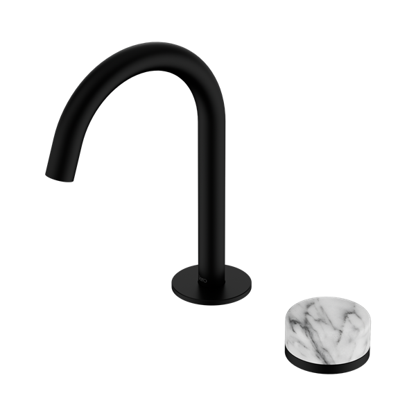 Nero Serenity Progressive Basin Mixer Arc Spout With Arabescato Corchia Handle Matte Black - 24E034MB