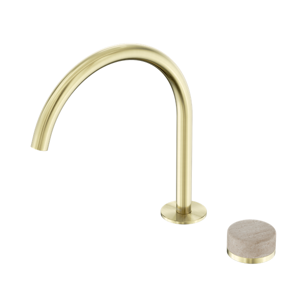 Nero Serenity Progressive Bath/Kitchen Mixer Arc Spout With Rome Travertine Handle Brushed Gold - 24E039BG