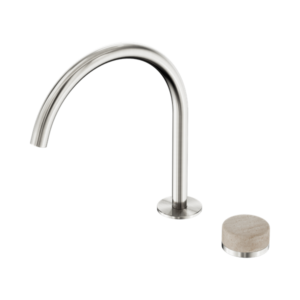 Nero Serenity Progressive Bath/Kitchen Mixer Arc Spout With Rome Travertine Handle Brushed Nickel - 24E039BN