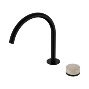 Nero Serenity Progressive Bath/Kitchen Mixer Arc Spout With Rome Travertine Handle Matte Black - 24E039MB