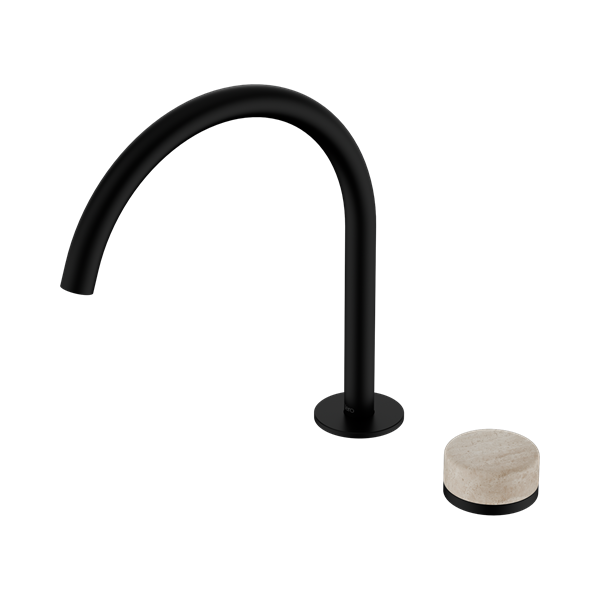 Nero Serenity Progressive Bath/Kitchen Mixer Arc Spout With Rome Travertine Handle Matte Black - 24E039MB
