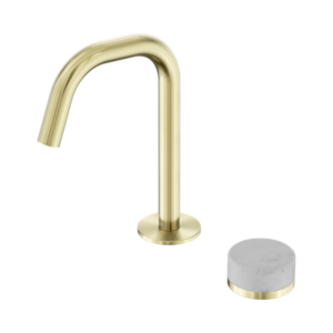 Nero Serenity Progressive Basin Mixer Edge Spout With Carrara Handle Brushed Gold - 24E043BG