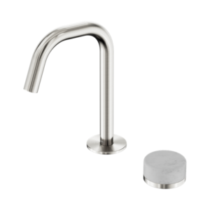 Nero Serenity Progressive Basin Mixer Edge Spout With Carrara Handle Brushed Nickel - 24E043BN