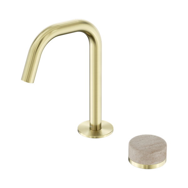 Nero Serenity Progressive Basin Mixer Edge Spout With Rome Travertine Handle Brushed Gold - 24E045BG