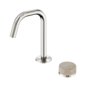 Nero Serenity Progressive Basin Mixer Edge Spout With Rome Travertine Handle Brushed Nickel - 24E045BN