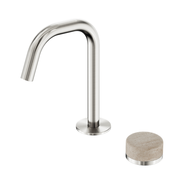 Nero Serenity Progressive Basin Mixer Edge Spout With Rome Travertine Handle Brushed Nickel - 24E045BN