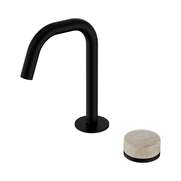 Nero Serenity Progressive Basin Mixer Edge Spout With Rome Travertine Handle Matte Black - 24E045MB