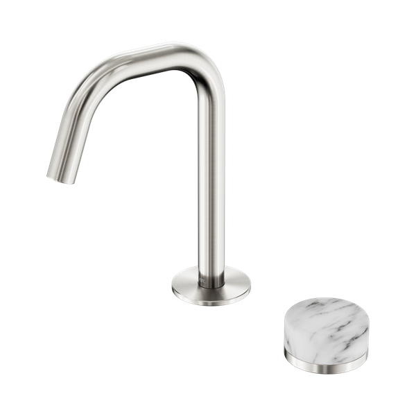 Nero Serenity Progressive Basin Mixer Edge Spout With Arabescato Corchia Handle Brushed Nickel - 24E046BN
