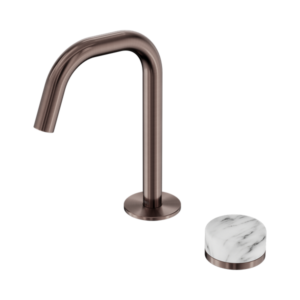 Nero Serenity Progressive Basin Mixer Edge Spout With Arabescato Corchia Handle Brushed Bronze - 24E046BZ