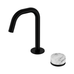 Nero Serenity Progressive Basin Mixer Edge Spout With Arabescato Corchia Handle Matte Black - 24E046MB