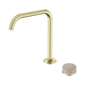 Nero Serenity Progressive Bath/Kitchen Mixer Edge Spout With Rome Travertine Handle Brushed Gold - 24E051BG