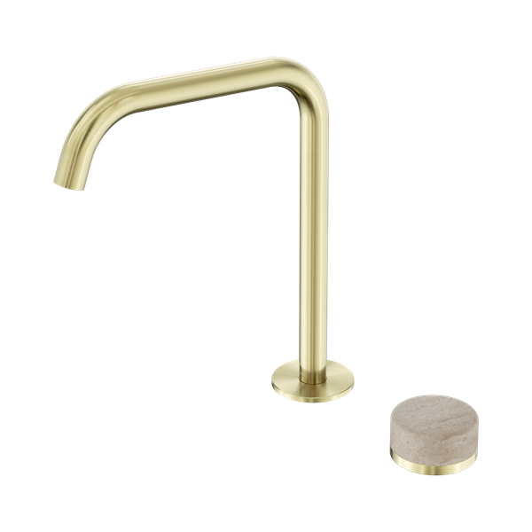 Nero Serenity Progressive Bath/Kitchen Mixer Edge Spout With Rome Travertine Handle Brushed Gold - 24E051BG