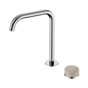 Nero Serenity Progressive Bath/Kitchen Mixer Edge Spout With Rome Travertine Handle Chrome - 24E051CH
