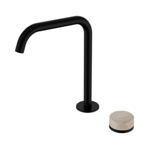 Nero Serenity Progressive Bath/Kitchen Mixer Edge Spout With Rome Travertine Handle Matte Black - 24E051MB