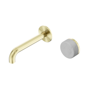 Nero Serenity Progressive Wall Basin Mixer 160mm Spout With Carrara Handle Brushed Gold - 24E061BG