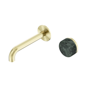 Nero Serenity Progressive Wall Basin Mixer 160mm Spout With Verde Alpi Handle Brushed Gold - 24E062BG