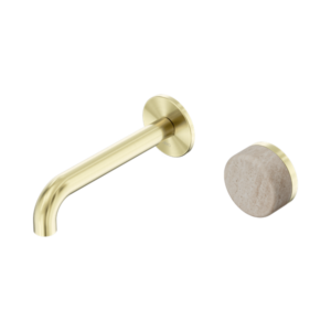 Nero Serenity Progressive Wall Basin Mixer 160mm Spout With Rome Travertine Handle Brushed Gold - 24E063BG