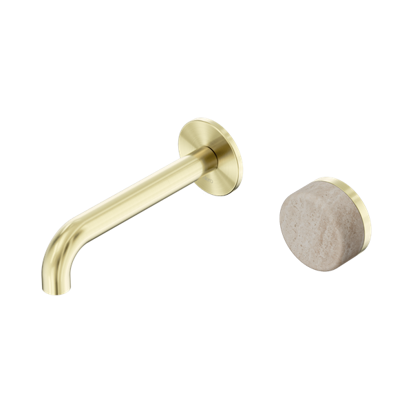 Nero Serenity Progressive Wall Basin Mixer 160mm Spout With Rome Travertine Handle Brushed Gold - 24E063BG