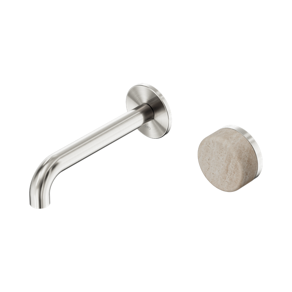 Nero Serenity Progressive Wall Basin Mixer 160mm Spout With Rome Travertine Handle Brushed Nickel - 24E063BN