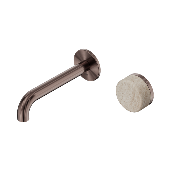 Nero Serenity Progressive Wall Basin Mixer 160mm Spout With Rome Travertine Handle Brushed Bronze - 24E063BZ