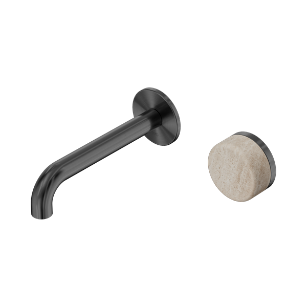Nero Serenity Progressive Wall Basin Mixer 160mm Spout With Rome Travertine Handle Gun Metal - 24E063GM