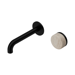 Nero Serenity Progressive Wall Basin Mixer 160mm Spout With Rome Travertine Handle Matte Black - 24E063MB