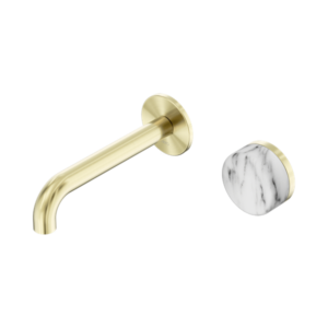 Nero Serenity Progressive Wall Basin Mixer 160mm Spout With Arabescato Corchia Handle Brushed Gold - 24E064BG