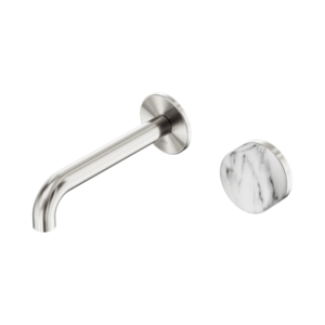 Nero Serenity Progressive Wall Basin Mixer 160mm Spout With Arabescato Corchia Handle Brushed Nickel - 24E064BN