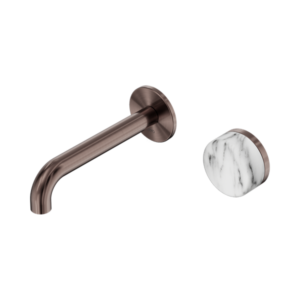 Nero Serenity Progressive Wall Basin Mixer 160mm Spout With Arabescato Corchia Handle Brushed Bronze - 24E064BZ