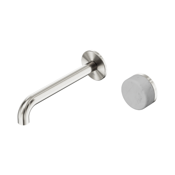 Nero Serenity Progressive Wall Basin Mixer 185mm Spout With Carrara Handle Brushed Nickel - 24E067BN