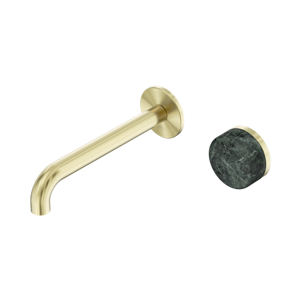 Nero Serenity Progressive Wall Basin Mixer 185mm Spout With Verde Alpi Handle Brushed Gold - 24E068BG