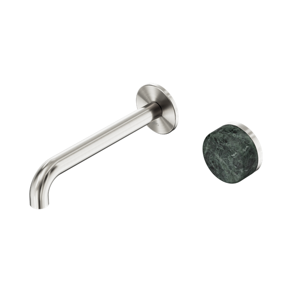 Nero Serenity Progressive Wall Basin Mixer 185mm Spout With Verde Alpi Handle Brushed Nickel - 24E068BN