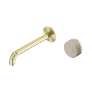 Nero Serenity Progressive Wall Basin Mixer 185mm Spout With Rome Travertine Handle Brushed Gold - 24E069BG