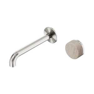 Nero Serenity Progressive Wall Basin Mixer 185mm Spout With Rome Travertine Handle Brushed Nickel - 24E069BN