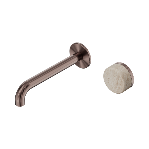 Nero Serenity Progressive Wall Basin Mixer 185mm Spout With Rome Travertine Handle Brushed Bronze - 24E069BZ