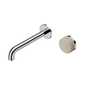 Nero Serenity Progressive Wall Basin Mixer 185mm Spout With Rome Travertine Handle Chrome - 24E069CH