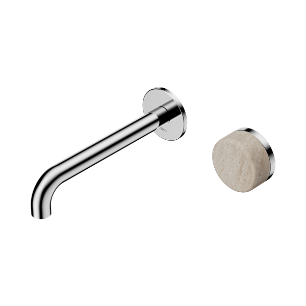 Nero Serenity Progressive Wall Basin Mixer 185mm Spout With Rome Travertine Handle Chrome - 24E069CH