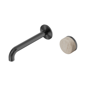Nero Serenity Progressive Wall Basin Mixer 185mm Spout With Rome Travertine Handle Gun Metal - 24E069GM